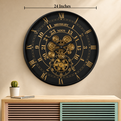 Mystic Motion Luxury Designer Watches Wall Clock For Living Room With Moving Gear Mechanism Buy Wall Clock Online - Big (Black) (Steel Body)