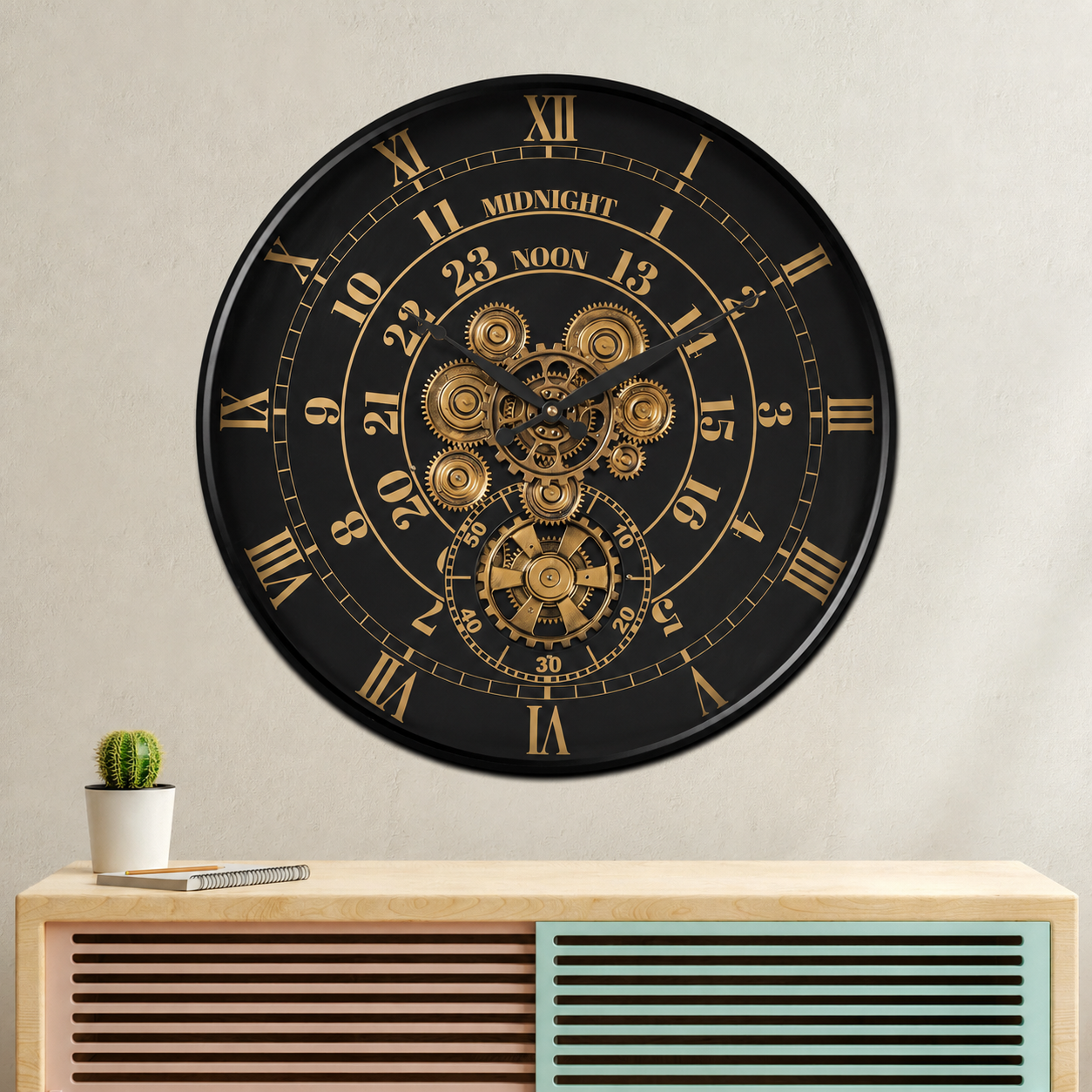 Mystic Motion Luxury Designer Watches Wall Clock For Living Room With Moving Gear Mechanism Buy Wall Clock Online - Big (Black) (Steel Body)