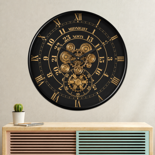 Mystic Motion Luxury Designer Watches Wall Clock For Living Room With Moving Gear Mechanism Buy Wall Clock Online - Big (Black) (Steel Body)