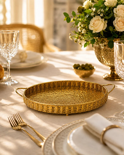 Gold Hammered Serving Tray - Medium