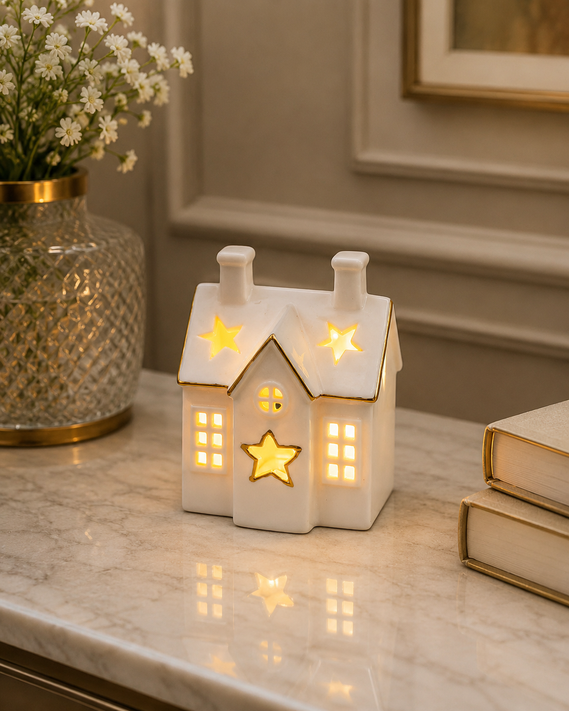 White Serenity Cottage Tealight Holder & Sculpture