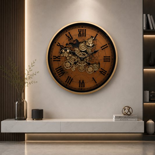 Golden Hour Luxury Designer Watches Wall Clock For Living Room With Moving Gear Mechanism Buy Wall Clock Online - Big (Steel Body)
