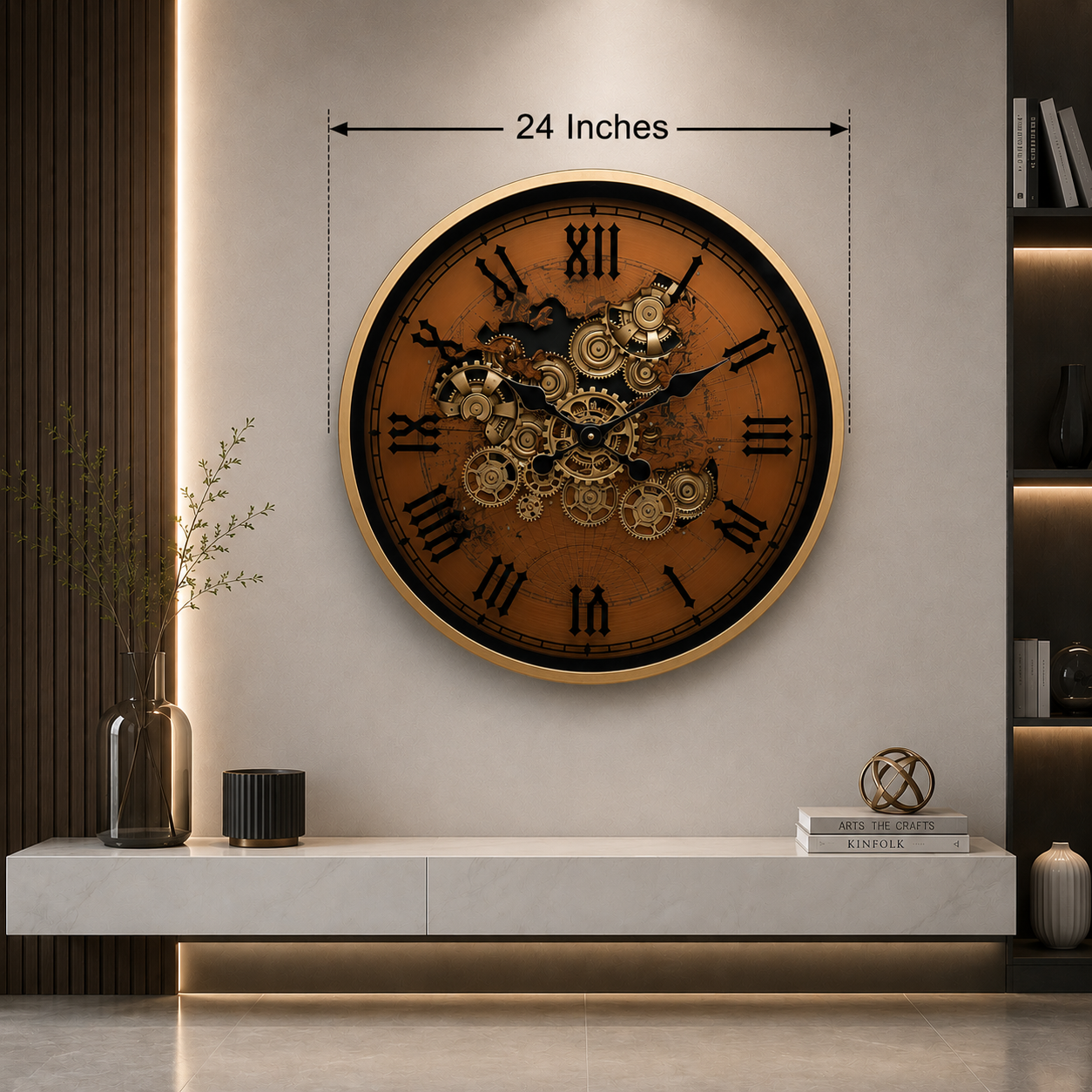 Golden Hour Luxury Designer Watches Wall Clock For Living Room With Moving Gear Mechanism Buy Wall Clock Online - Big (Steel Body)