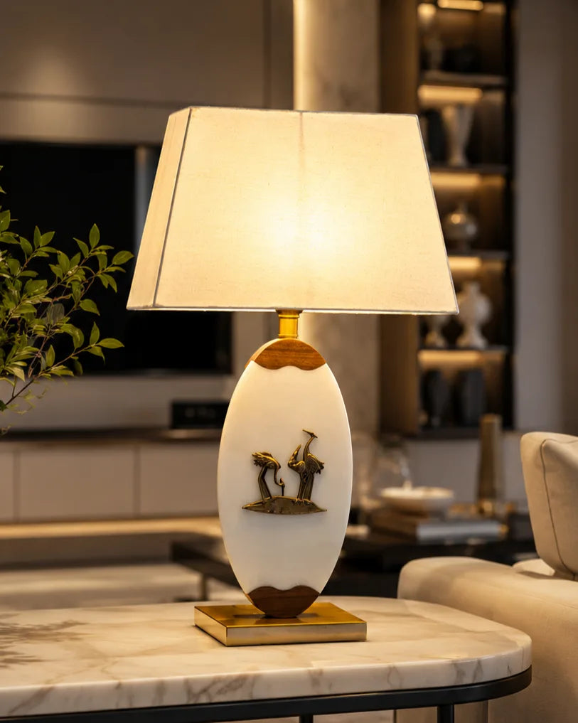 Oval Marble And Wood Table Lamp