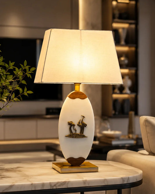 Oval Marble And Wood Table Lamp