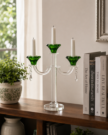Emerald Radiant 3-Arms Crystal Candle Stand
