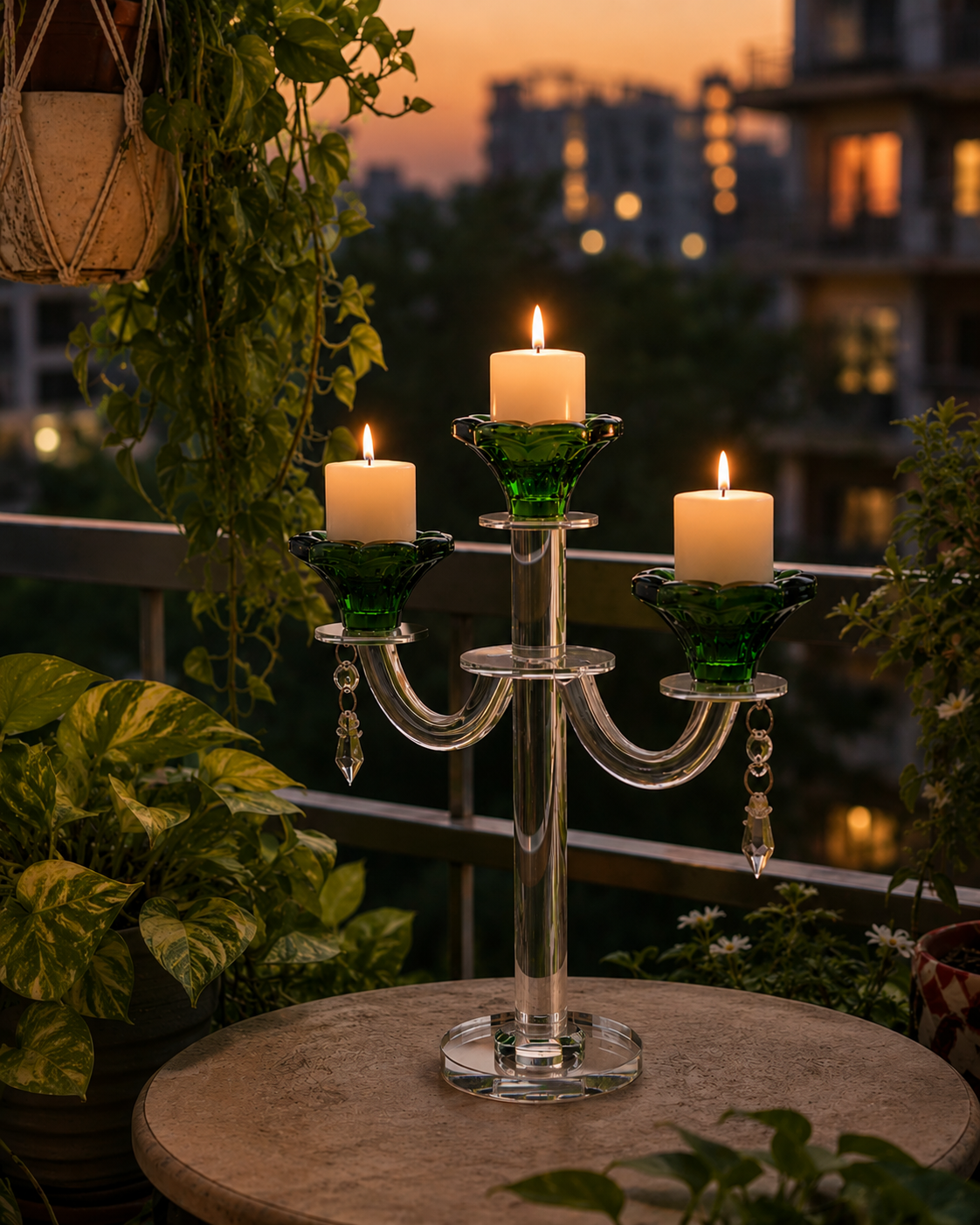 Emerald Radiant 3-Arms Crystal Candle Stand