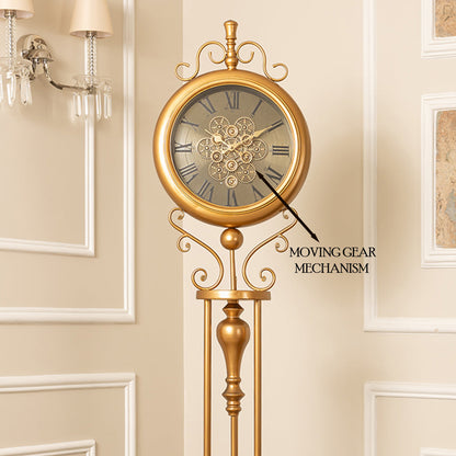 Classic Crown Luxury Designer Standing Clock With Moving Gear Mechanism (Steel Body)