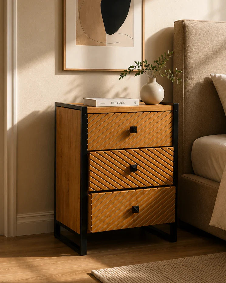 Chevron Grain 3-Drawer Bedside Cabinet