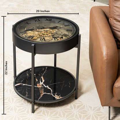 Phantom Dial Tea Table Clock With Moving Gear Mechanism (Steel Body)