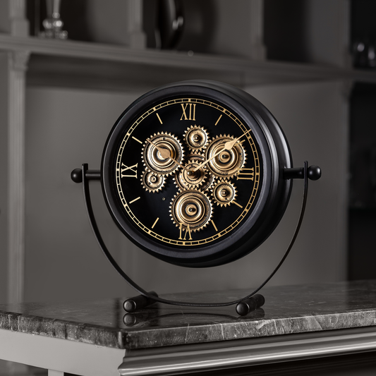 Precision Pulse Luxury Designer Table Clock With Moving Gear Mechanism Buy Table Clock Online (Steel Body)