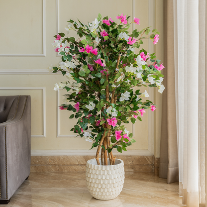 Vibrant Pink & White Bougainvillea Artificial plant - (5 Feet) (Natural Feel)