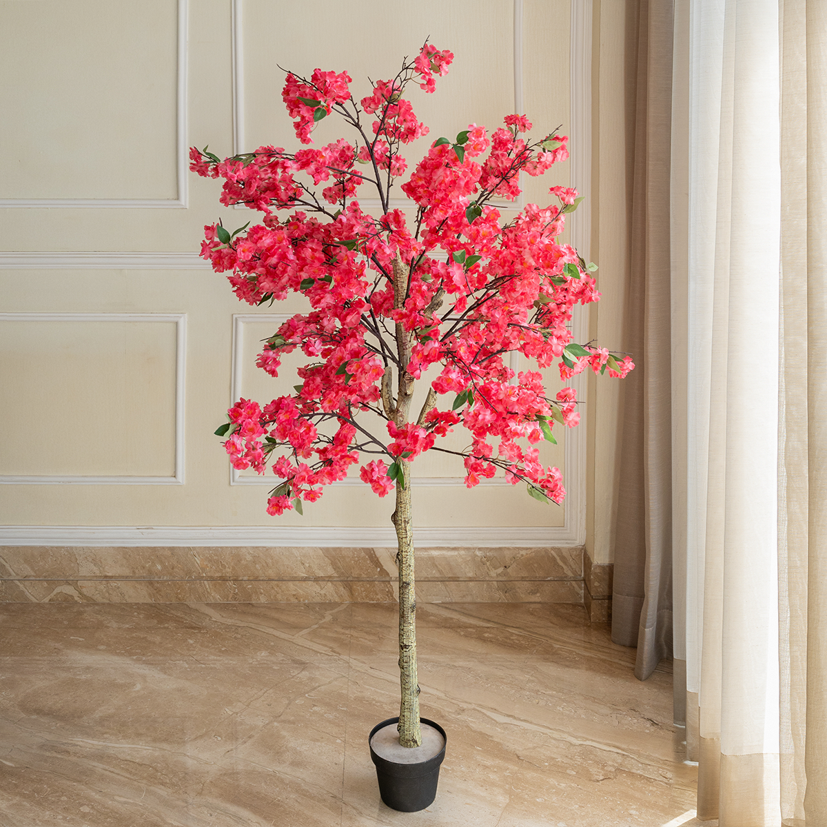 Red Cherry Blossom Mirage Artificial Plant For Home - 6 Feet (Natural Feel)