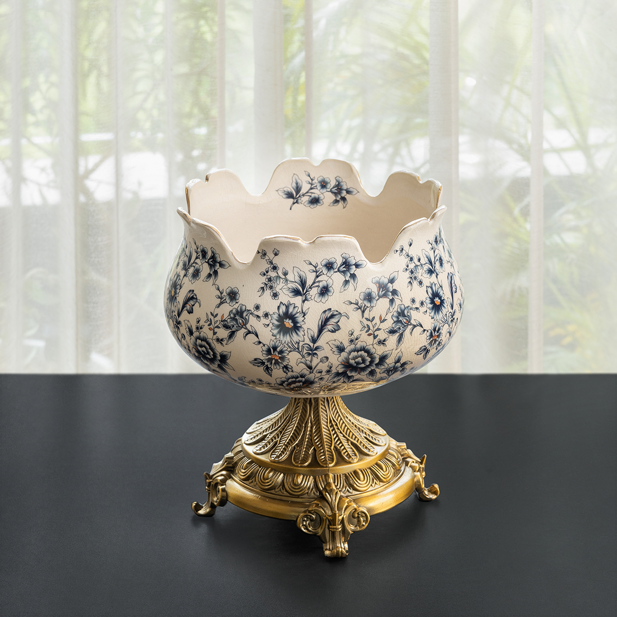Blue Garden Crown Decorative Ceramic Vase & Items for Room Decoration