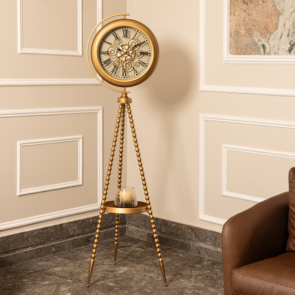 Golden Meridian Tripod Base Luxury Designer Standing Clock With Moving Gear Mechanism Buy Floor Clock Online - Ribbed (Steel Body)