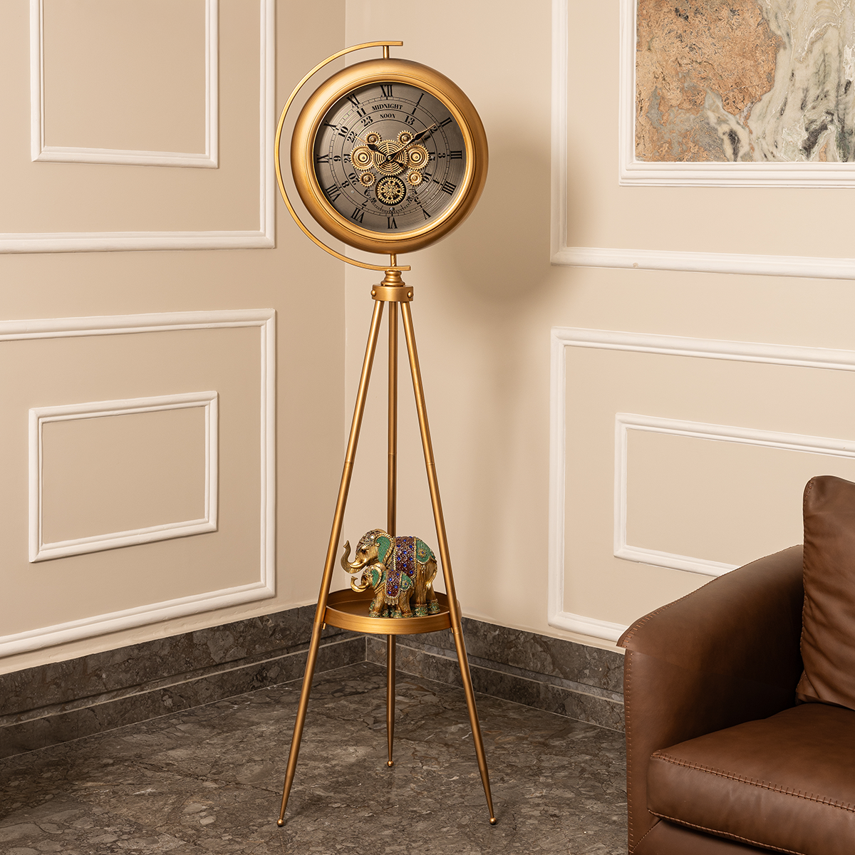 Milestone Marker Tripod Base Luxury Designer Floor Clock With Moving Gear Mechanism Buy Floor Clock Online (Steel Body)