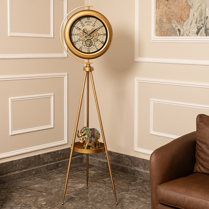 Mystic Motion Tripod Base Luxury Designer Floor Clock With Moving Gear Mechanism Buy Floor Clock Online (With Light and Remote) (Steel Body) - White