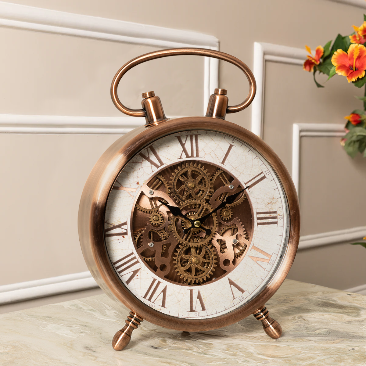 Antique Motion uxury Designer Table Clock With Moving Gear Mechanism Buy Table Clock Online (Steel Body)