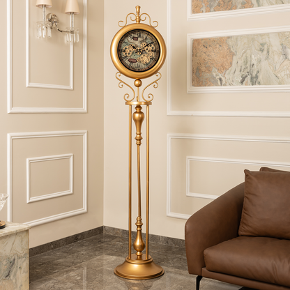 Victorian Timeless Tradition Luxury Designer Standing Clock With Moving Gear Mechanism (Steel Body)