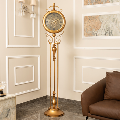 Classic Crown Luxury Designer Standing Clock With Moving Gear Mechanism (Steel Body)