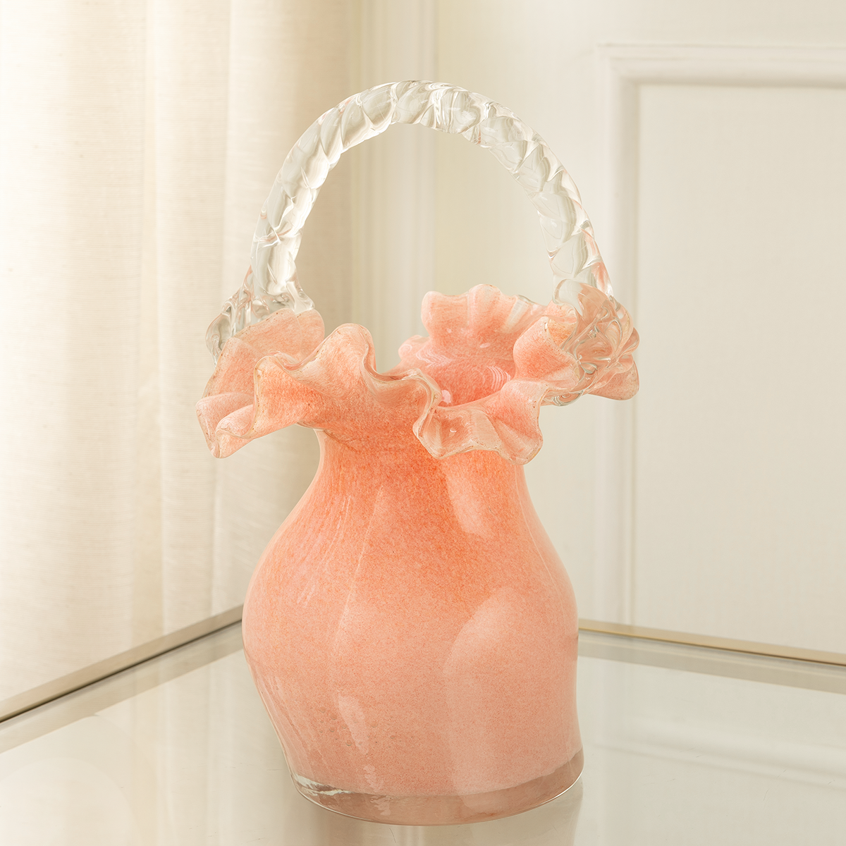 Pink Cloud Carry Handblown Glass Vase & Table Decorative showpiece