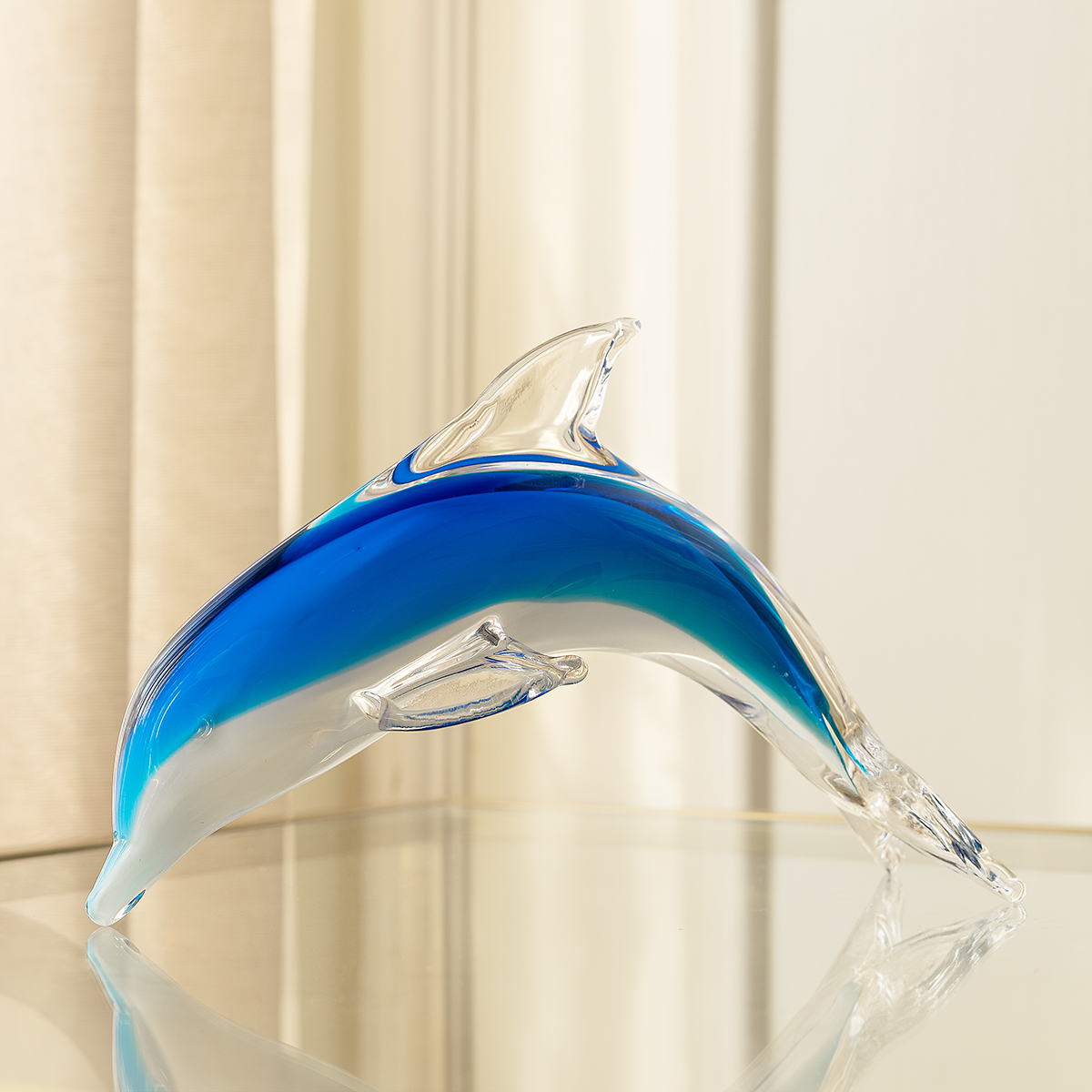 Ocean Leap Glass Dolphin Handblown Glass Showpiece & Items for Room Decoration - Blue