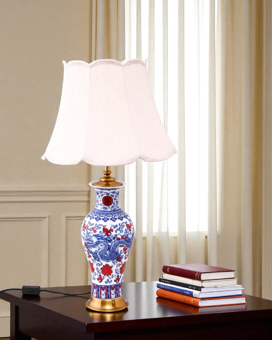 Dragon Motifs Blue & White Bone China Table Lamp