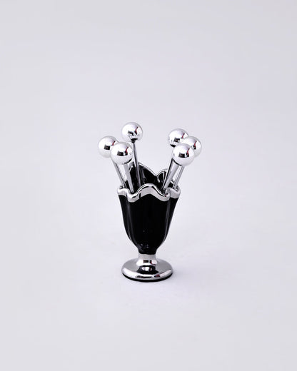Pearl Cup Pick Holder with Skewers - Black