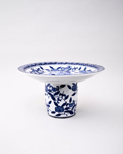 Royal Blue Floral Pedestal Bowl - Small
