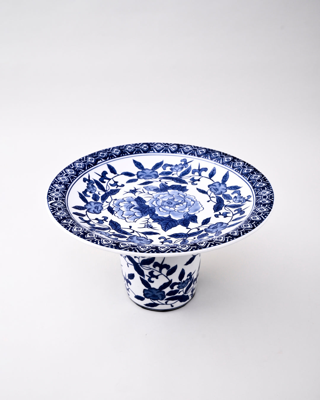 Royal Blue Floral Pedestal Bowl - Small