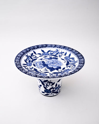 Royal Blue Floral Pedestal Bowl - Small