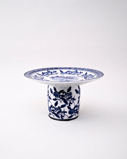 Royal Blue Floral Pedestal Bowl - Small