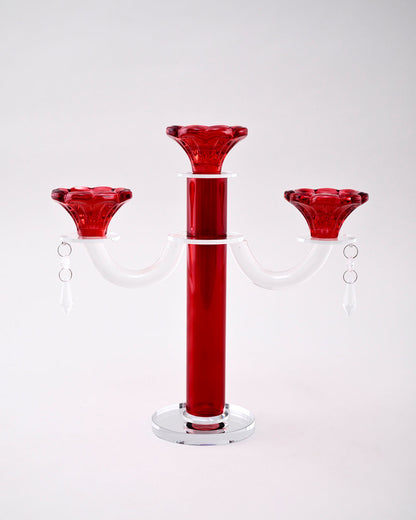 Red Radiant 3-Arms Crystal Candle Stand
