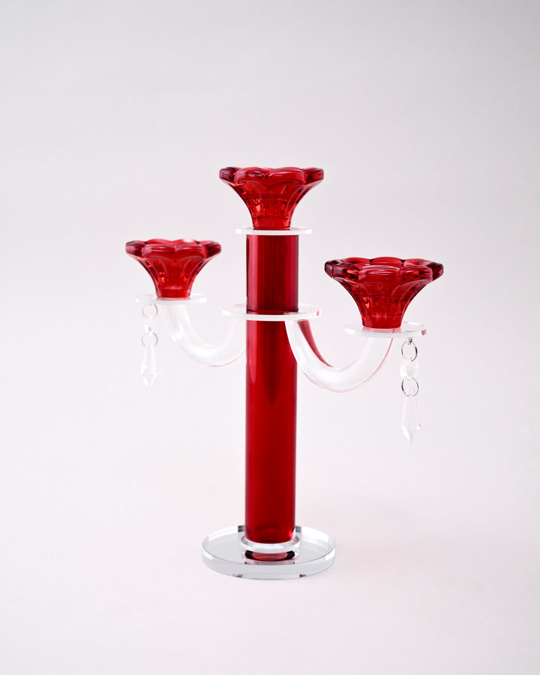 Red Radiant 3-Arms Crystal Candle Stand