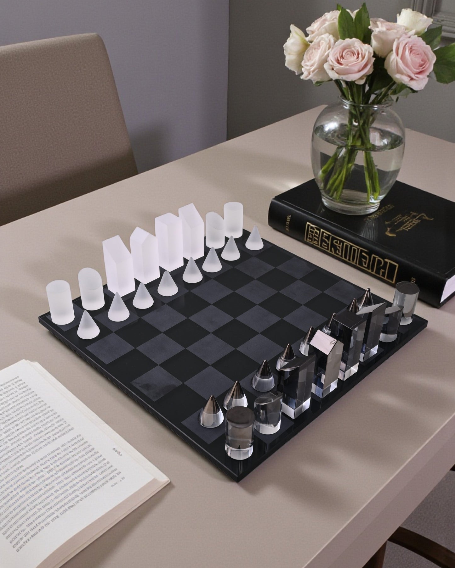 Modern Crystal Geometry Chess Set