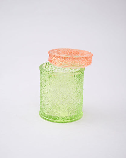 Vintage Floral Emerald Glass Jar