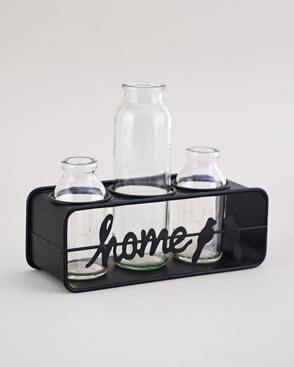 Rustic Home Glass Vase Set With Metal Stand