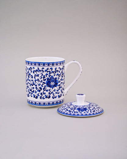 Royal Blue Floral Bone China Mug