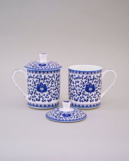 Royal Blue Floral Bone China Mug