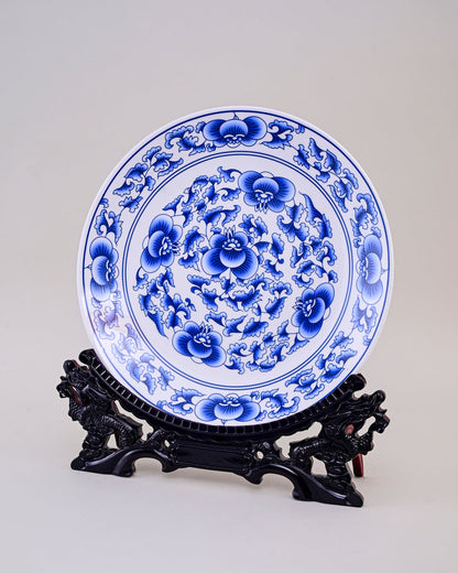 Blue Peony Blossom Decorative Plate - 35 cm