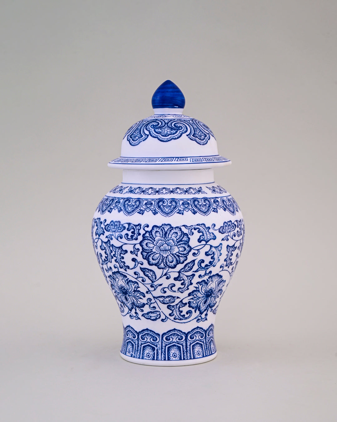 Blue and White Oriental Temple Jar - 24 cm