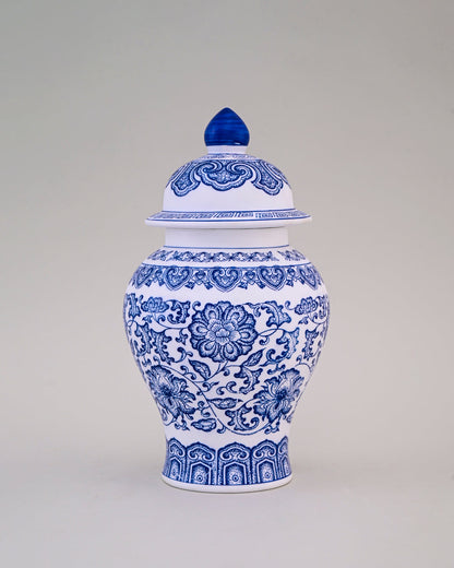 Blue and White Oriental Temple Jar - 24 cm