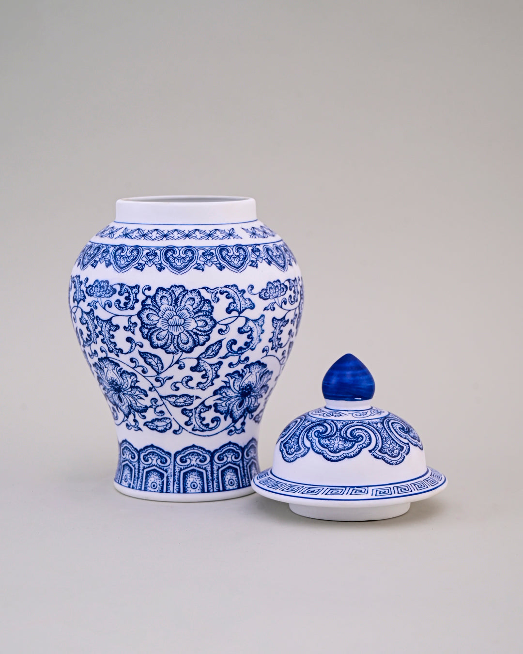 Blue and White Oriental Temple Jar - 24 cm