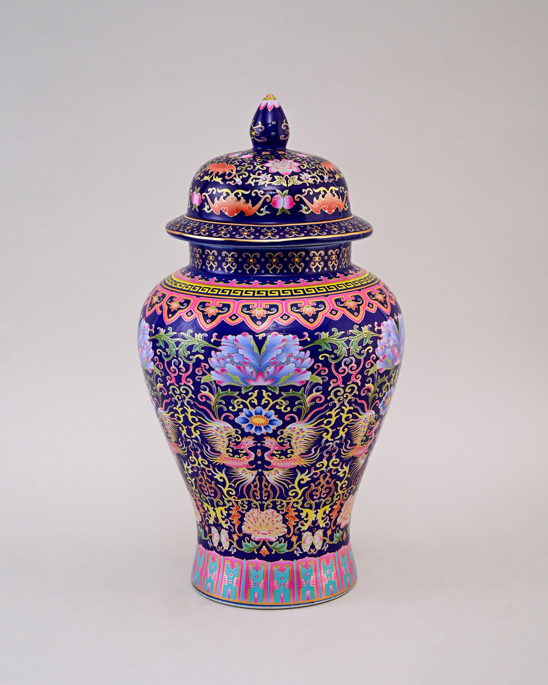 Cloisonné phoenix Temple Jar With Lid - Blue - 39 cm