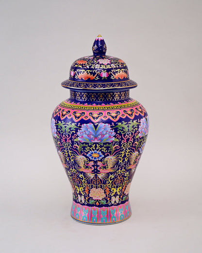 Cloisonné phoenix Temple Jar With Lid - Blue - 39 cm