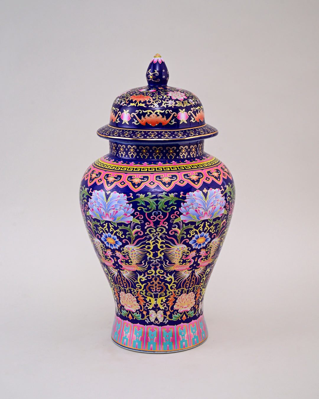 Cloisonné phoenix Temple Jar With Lid - Blue - 39 cm