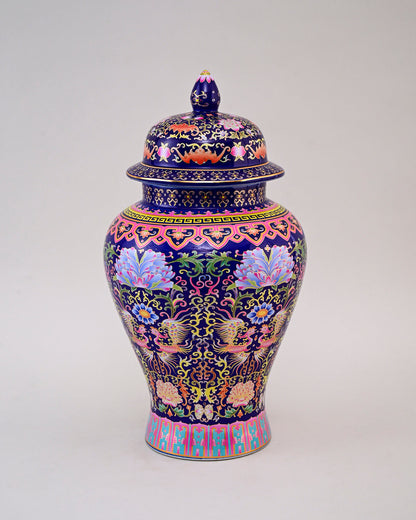 Cloisonné phoenix Temple Jar With Lid - Blue - 39 cm