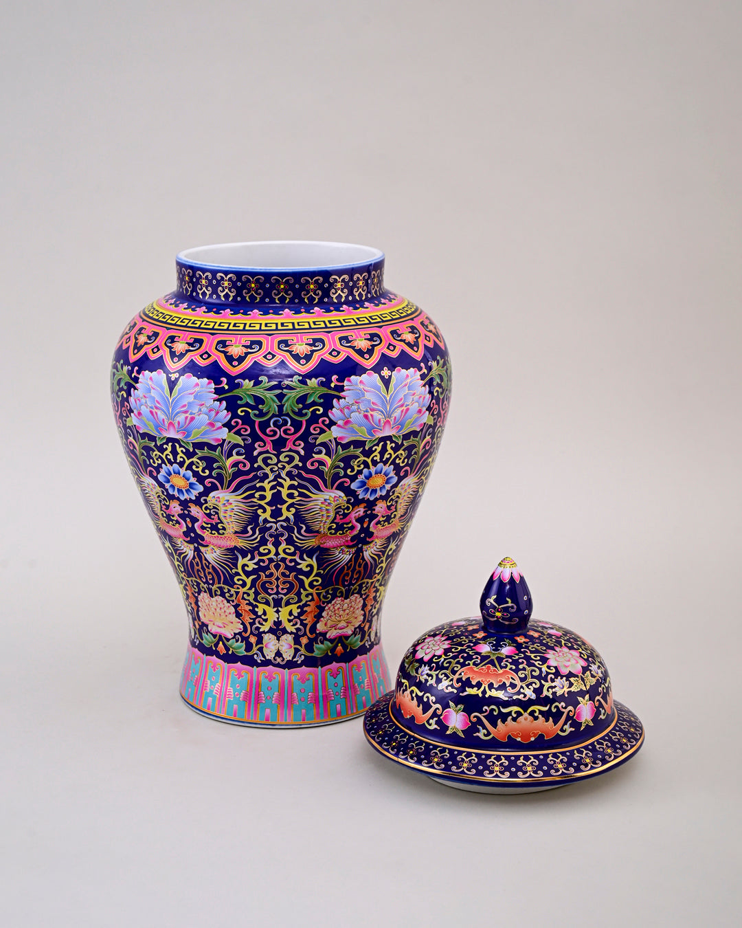 Cloisonné phoenix Temple Jar With Lid - Blue - 39 cm