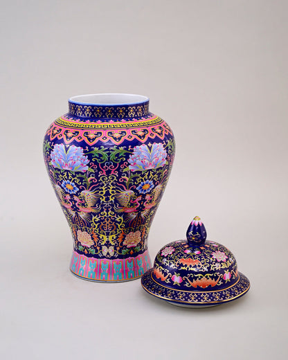 Cloisonné phoenix Temple Jar With Lid - Blue - 39 cm