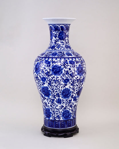 Oriental Indigo Floral Ceramic Vase
